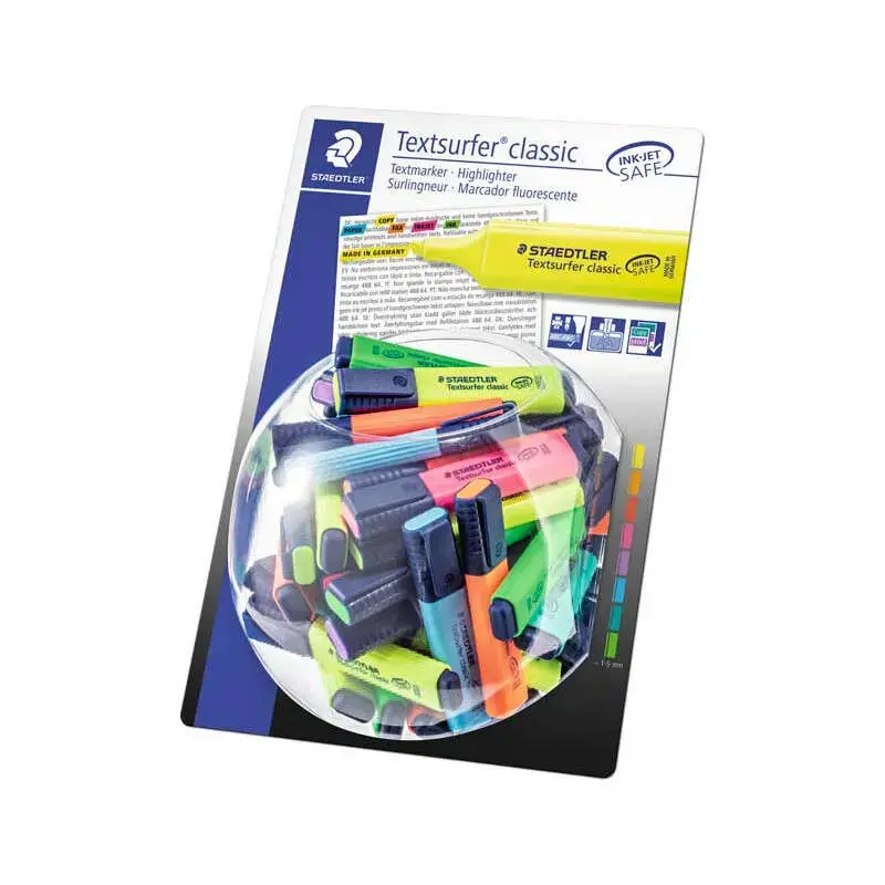 Staedtler Textsurfer Classic 364 Expositor de 100 Marcadores Fluorescentes - Punta Biselada 1 - 5 mm Aprox - Secado Rapido - Col