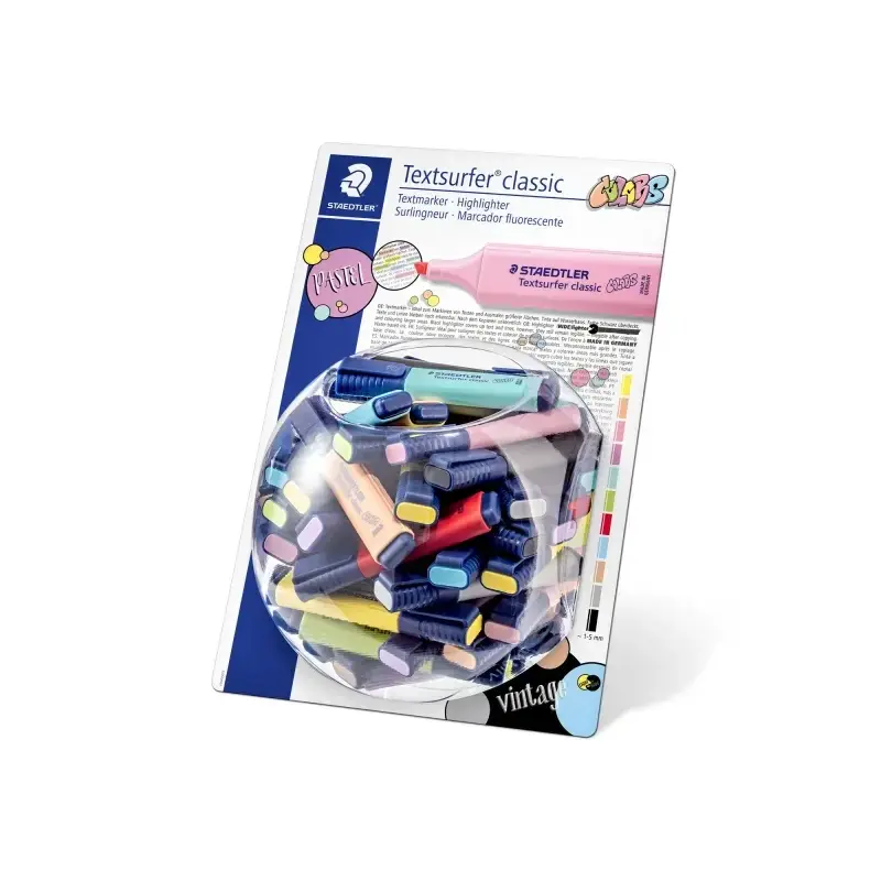 Staedtler Textsurfer Classic 364 Expositor de 100 Marcadores Fluorescentes - Punta Biselada 1 - 5 mm Aprox - Secado Rapido - Col