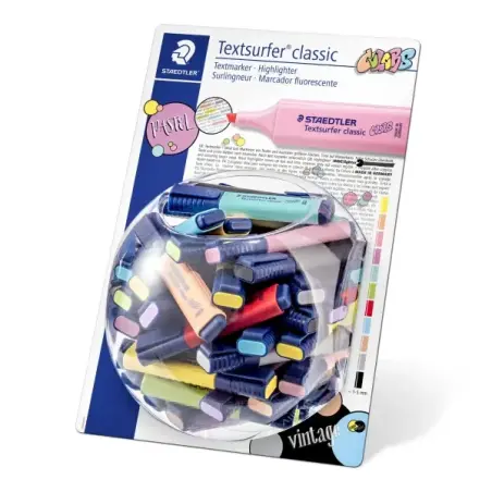 Staedtler Textsurfer Classic 364 Expositor de 100 Marcadores Fluorescentes - Punta Biselada 1 - 5 mm Aprox - Secado Rapido - Col