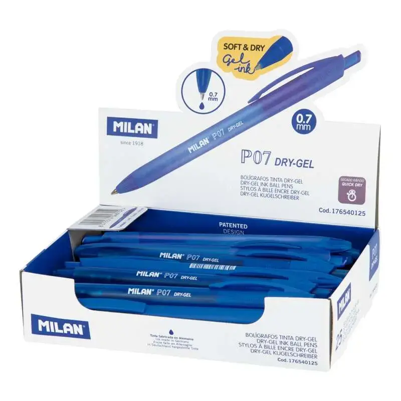 Milan P07 Dry-Gel Boligrafo de Gel Retractil - Punta 0.7mm - Secado Rapido - Color Azul | Ahorro Imprimiendo