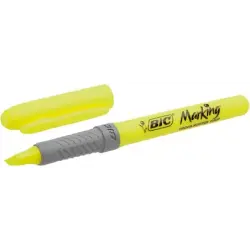 Bic Highlighter Grip Marcador Fluorescente - Tinta con Base de Agua - Punta Biselada - Trazo entre 1.60 y 3.30 mm - Color Amaril