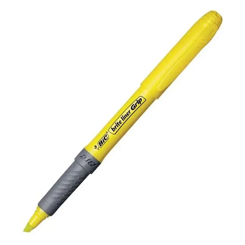 Bic Highlighter Grip Marcador Fluorescente - Tinta con Base de Agua - Punta Biselada - Trazo entre 1.60 y 3.30 mm - Color Amaril