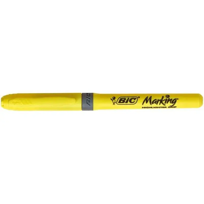 Bic Highlighter Grip Marcador Fluorescente - Tinta con Base de Agua - Punta Biselada - Trazo entre 1.60 y 3.30 mm - Color Amaril