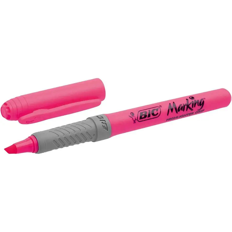 Bic Highlighter Grip Marcador Fluorescente - Tinta con Base de Agua - Punta Biselada - Trazo entre 1.60 y 3.30 mm - Color Rosa |