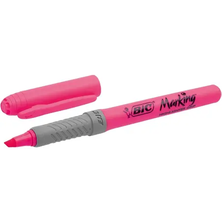 Bic Highlighter Grip Marcador Fluorescente - Tinta con Base de Agua - Punta Biselada - Trazo entre 1.60 y 3.30 mm - Color Rosa |
