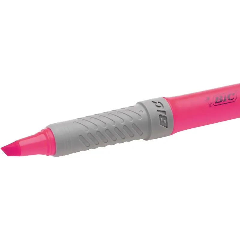 Bic Highlighter Grip Marcador Fluorescente - Tinta con Base de Agua - Punta Biselada - Trazo entre 1.60 y 3.30 mm - Color Rosa |