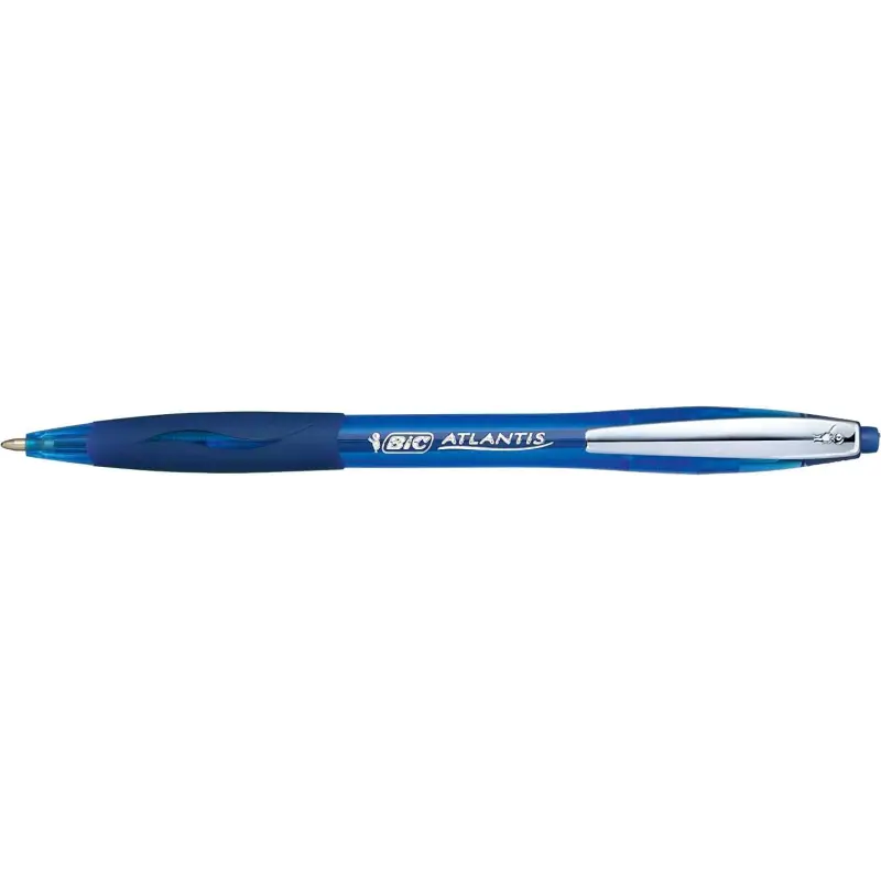 Bic Atlantis Soft Boligrafo Retractil con Clip Metalico - Punta de 1mm - Cuerpo Transparente con Grip - Color Azul | Ahorro Impr