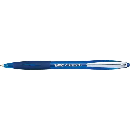 Bic Atlantis Soft Boligrafo Retractil con Clip Metalico - Punta de 1mm - Cuerpo Transparente con Grip - Color Azul | Ahorro Impr