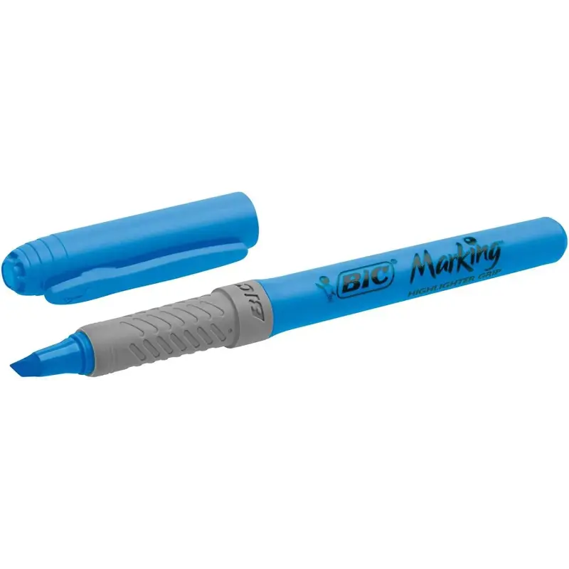 Bic Highlighter Grip Marcador Fluorescente - Tinta con Base de Agua - Punta Biselada - Trazo entre 1.60 y 3.30 mm - Color Azul |