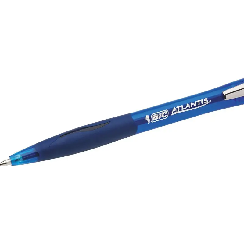 Bic Atlantis Soft Boligrafo Retractil con Clip Metalico - Punta de 1mm - Cuerpo Transparente con Grip - Color Azul | Ahorro Impr