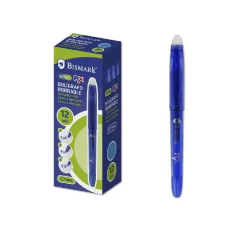 Bismark Fix Boligrafo Borrable - Punta Fina 0.7mm - Con Capuchon - Color Azul | Ahorro Imprimiendo