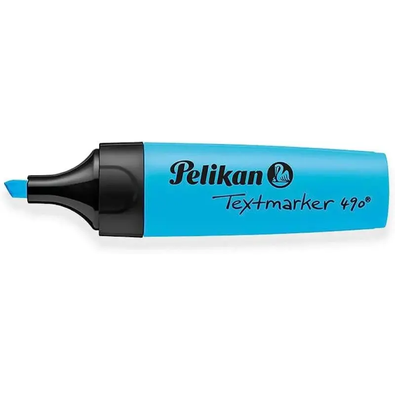 Pelikan Subrayador Textmarker 490 - Base de Agua - 3 Anchos de Trazo - Color Azul Fluorescente | Ahorro Imprimiendo