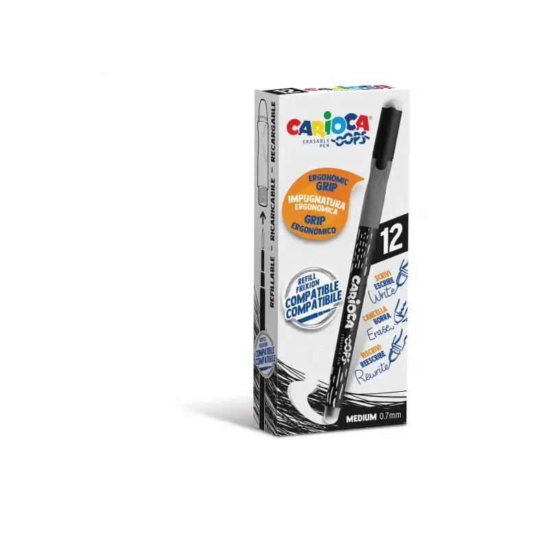 Carioca Oops Boligrafo Borrable - Tinta Termo Sensible - Empuñadura Ergonomica Triangular - Punta de Ø 0.7mm - Doble Goma - Colo
