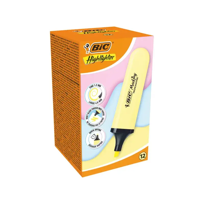 Bic Marking Highlighter Flat Marcador Fluorescente - Punta Biselada - Trazo entre 1.20 y 4.60 mm - Tinta con Base de Agua - Colo