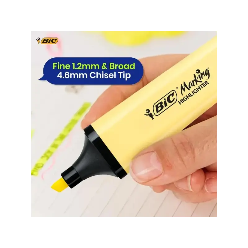 Bic Marking Highlighter Flat Marcador Fluorescente - Punta Biselada - Trazo entre 1.20 y 4.60 mm - Tinta con Base de Agua - Colo