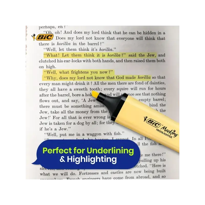Bic Marking Highlighter Flat Marcador Fluorescente - Punta Biselada - Trazo entre 1.20 y 4.60 mm - Tinta con Base de Agua - Colo