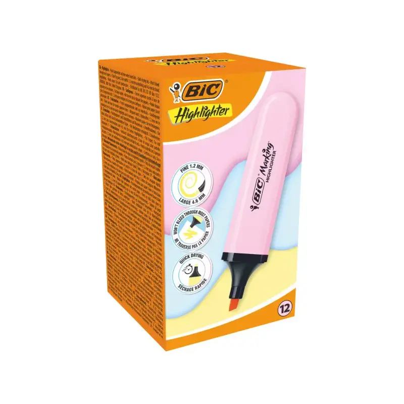 Bic Marking Highlighter Flat Marcador Fluorescente - Punta Biselada - Trazo entre 1.20 y 4.60 mm - Tinta con Base de Agua - Colo