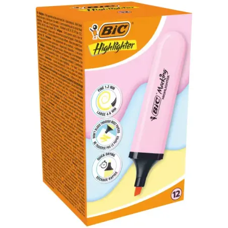 Bic Marking Highlighter Flat Marcador Fluorescente - Punta Biselada - Trazo entre 1.20 y 4.60 mm - Tinta con Base de Agua - Colo