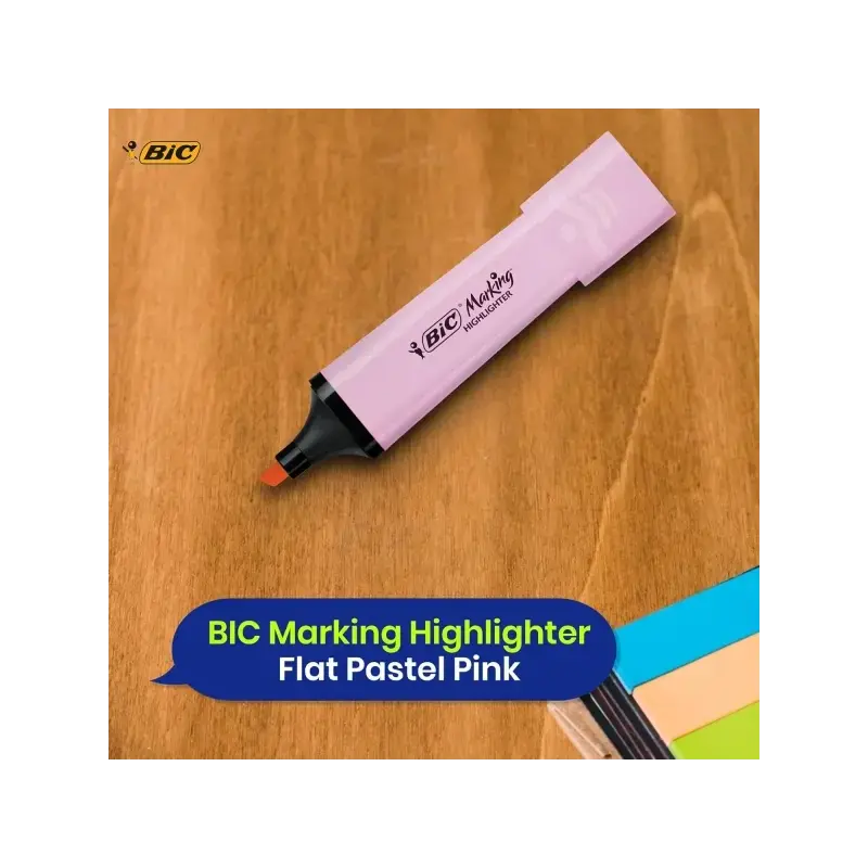 Bic Marking Highlighter Flat Marcador Fluorescente - Punta Biselada - Trazo entre 1.20 y 4.60 mm - Tinta con Base de Agua - Colo