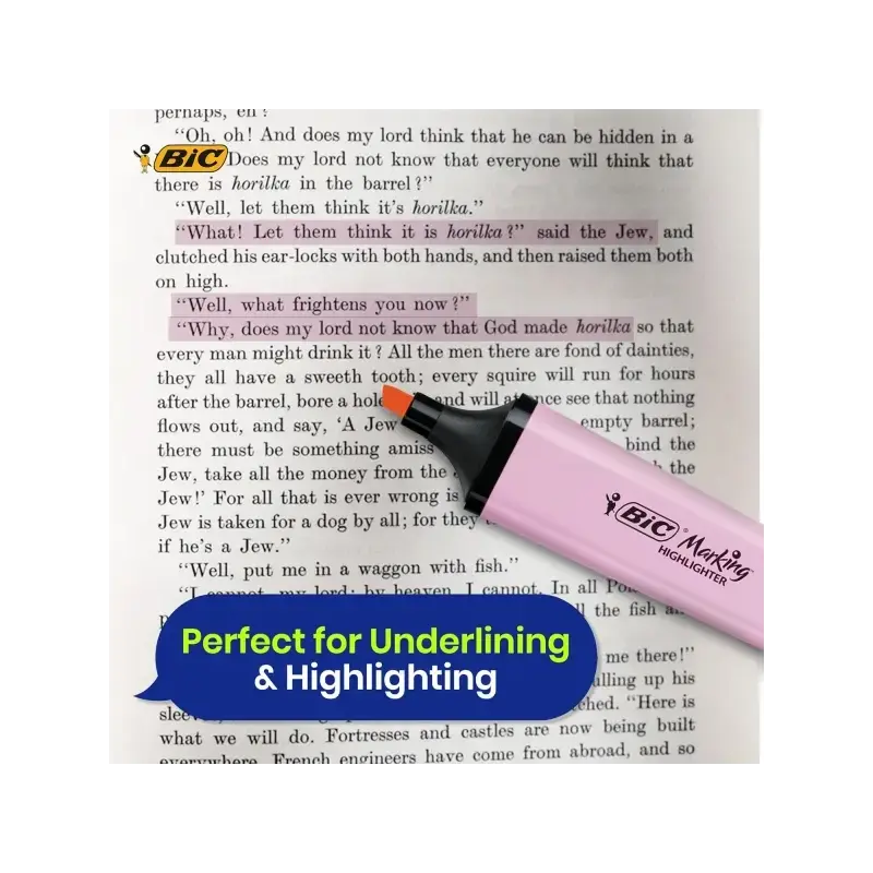 Bic Marking Highlighter Flat Marcador Fluorescente - Punta Biselada - Trazo entre 1.20 y 4.60 mm - Tinta con Base de Agua - Colo