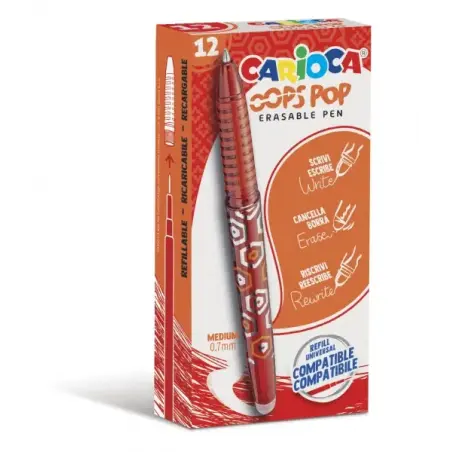 Carioca Oops Pop Boligrafos Borrables - Tinta Termo Sensible - Empuñadura Texturizada - Punta de 0.7mm - Doble Goma - Recambios