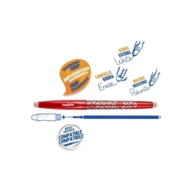 Carioca Oops Pop Boligrafos Borrables - Tinta Termo Sensible - Empuñadura Texturizada - Punta de 0.7mm - Doble Goma - Recambios