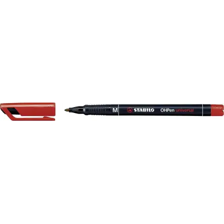 Stabilo OHPen Rotulador Permanente - Punta Media - Trazo de 1mm - Agarre Antideslizante - Tapon Ventilado - Color Rojo | Ahorro
