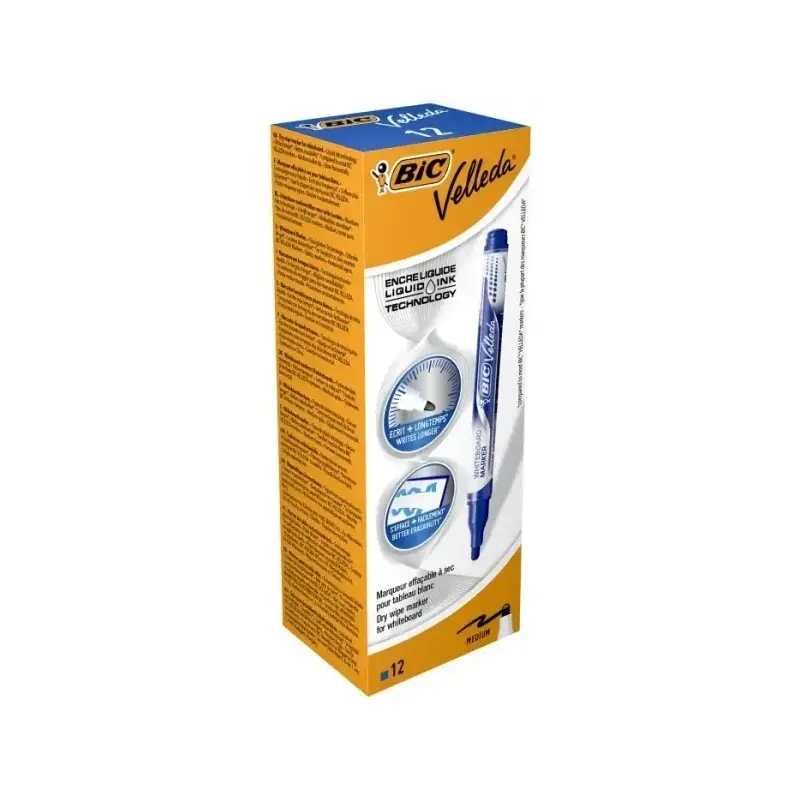 Bic Velleda Liquid Ink Marcador para Pizarra - Punta Media - Trazo 2.3mm - Tinta Liquida con Base de Alcohol - Color Azul | Ahor