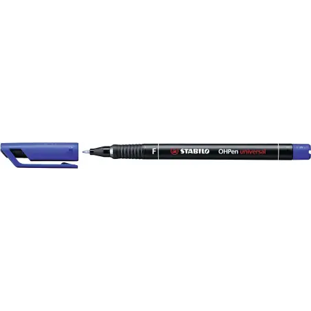 Stabilo OHPen Rotulador Permanente - Punta Fina - Trazo de 0.7mm - Agarre Antideslizante - Tapon Ventilado - Color Azul | Ahorro