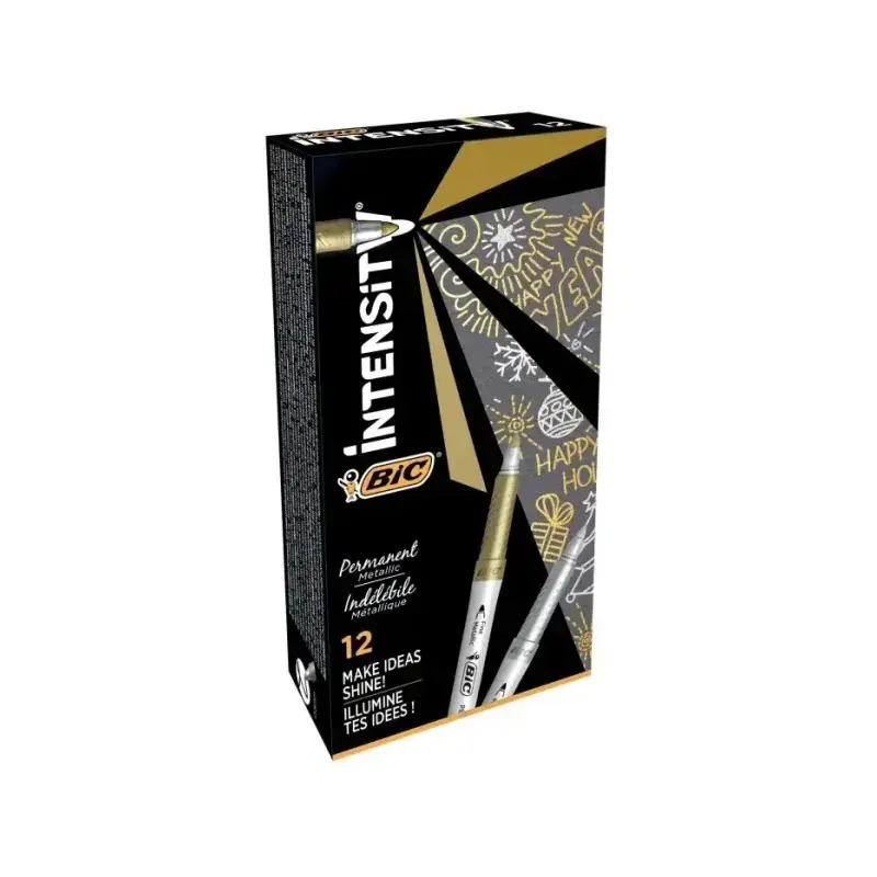 Bic Intensity Metallic Rotulador Permanente - Punta Media 1.8mm - Trazo 0.8mm - Grip Texturizado - Color Oro y Plata | Ahorro Im