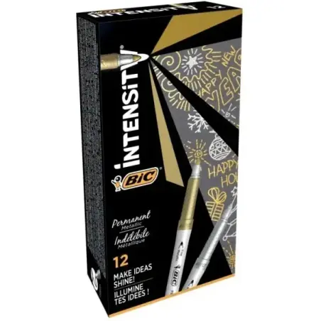 Bic Intensity Metallic Rotulador Permanente - Punta Media 1.8mm - Trazo 0.8mm - Grip Texturizado - Color Oro y Plata | Ahorro Im