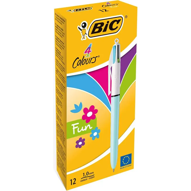 Bic 4 Colours Fun Boligrafo de Bola Retractil - Punta Media de 1.0mm - Tinta con Base de Aceite - Tinta de Colores: Rosa, Morado