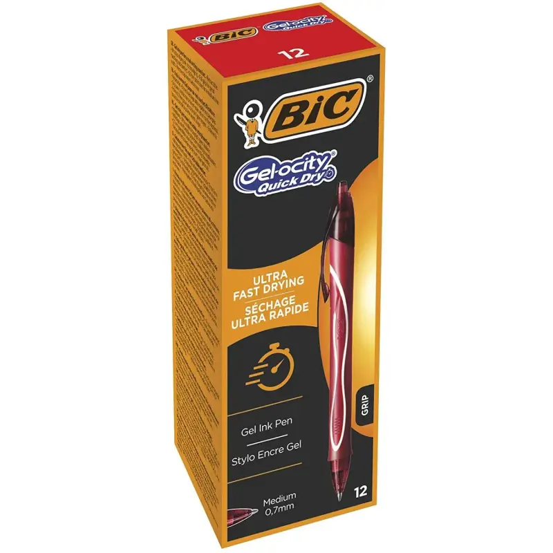Bic Gel-Ocity Quick Dry Boligrafo de Gel Retractil - Punta Media de 0.7 mm - Tinta de Gel - Anti-Manchas - Secado Ultra Rapido -
