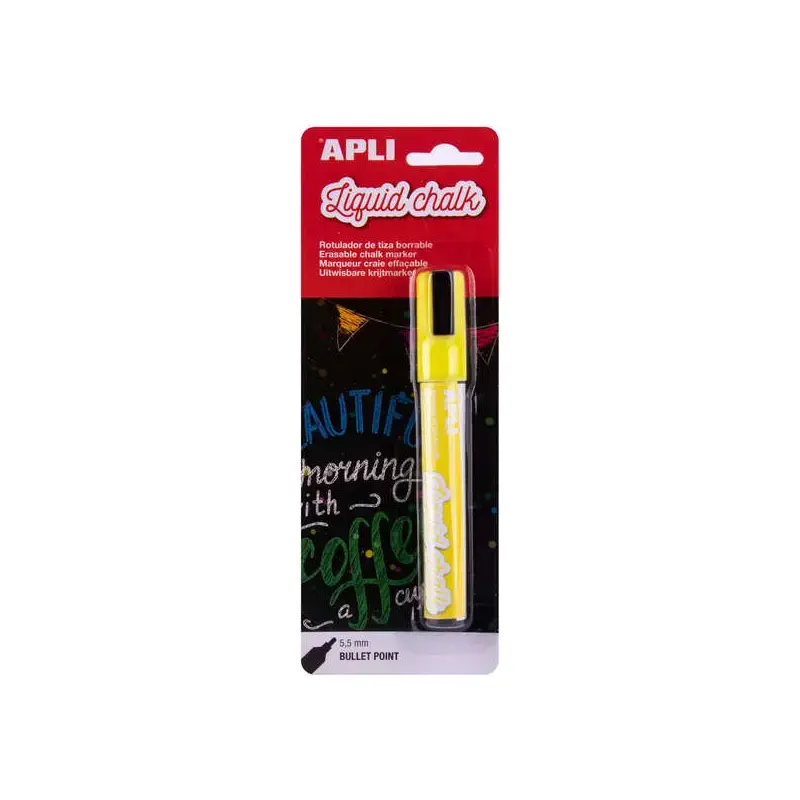 Apli Rotulador de Tiza Liquida - Punta Redonda de 5.5mm - Facil de Borrar con Paño Humedo - Secado Rapido y Uso Sencillo - Base