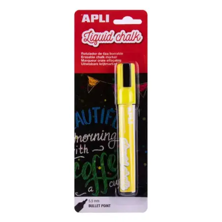 Apli Rotulador de Tiza Liquida - Punta Redonda de 5.5mm - Facil de Borrar con Paño Humedo - Secado Rapido y Uso Sencillo - Base
