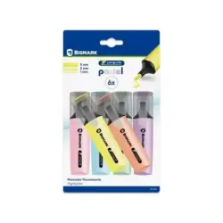 Bismark Long-Life Pack de 6 Marcadores Fluorescente Pastel - Tinta de Secado Rapido - Punta Biselada - Ideal para Subrayar y Res