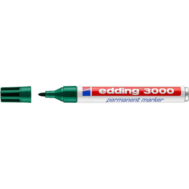 Edding 3000 Rotulador Permanente - Punta Redonda de 1.5mm - Trazo entre 1.5 y 3mm - Recargable - Secado Rapido - Color Verde | A