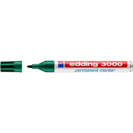 Edding 3000 Rotulador Permanente - Punta Redonda de 1.5mm - Trazo entre 1.5 y 3mm - Recargable - Secado Rapido - Color Verde | A