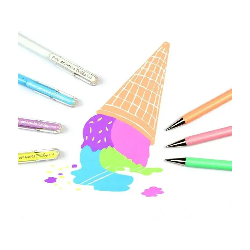 Pentel Hybrid Milky Boligrafo de Bola - Punta Fina 0.8mm - Trazo 0.4mm - Tinta de Gel Opaca - Color Naranja Pastel | Ahorro Impr