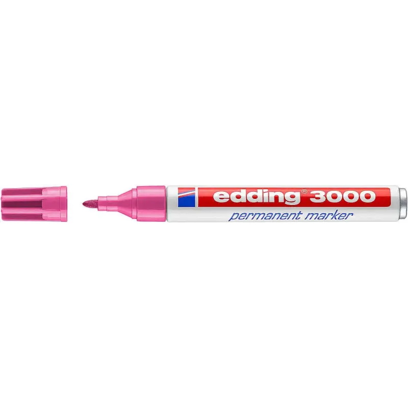 Edding 3000 Rotulador Permanente - Punta Redonda de 1.5mm - Trazo entre 1.5 y 3mm - Recargable - Secado Rapido - Color Rosa | Ah