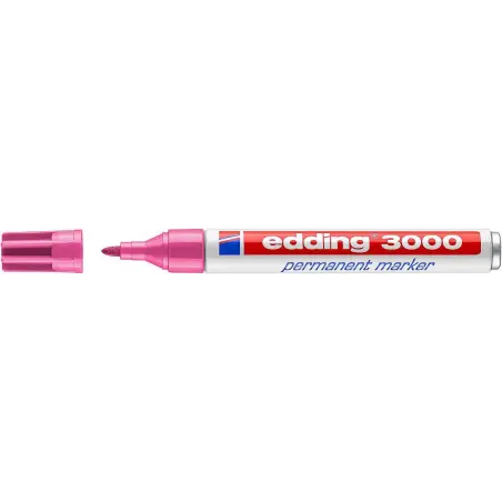Edding 3000 Rotulador Permanente - Punta Redonda de 1.5mm - Trazo entre 1.5 y 3mm - Recargable - Secado Rapido - Color Rosa | Ah