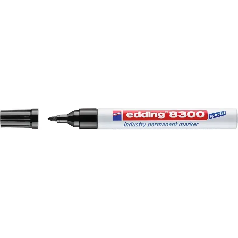 Edding 8300 Rotulador Permanente Industrial - Punta Redonda 1.5-3mm - Tinta Resistente al Desgaste, Roce y Luz - Color Negro | A