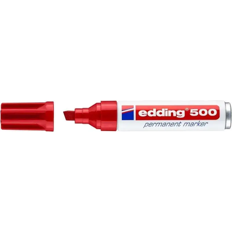 Edding 500 Rotulador Permanente - Punta Biselada - Trazo entre 2 y 7 mm. - Recargable - Secado Instantaneo - Color Rojo | Ahorro