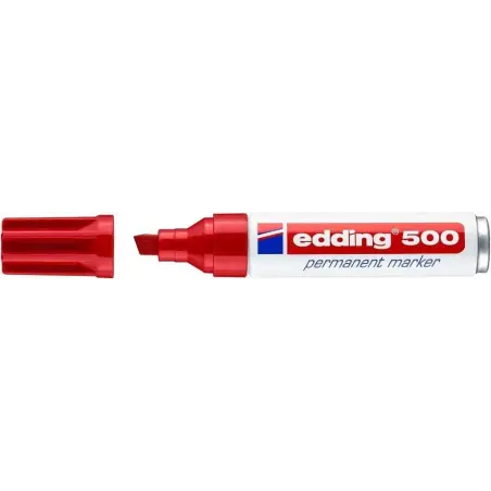 Edding 500 Rotulador Permanente - Punta Biselada - Trazo entre 2 y 7 mm. - Recargable - Secado Instantaneo - Color Rojo | Ahorro