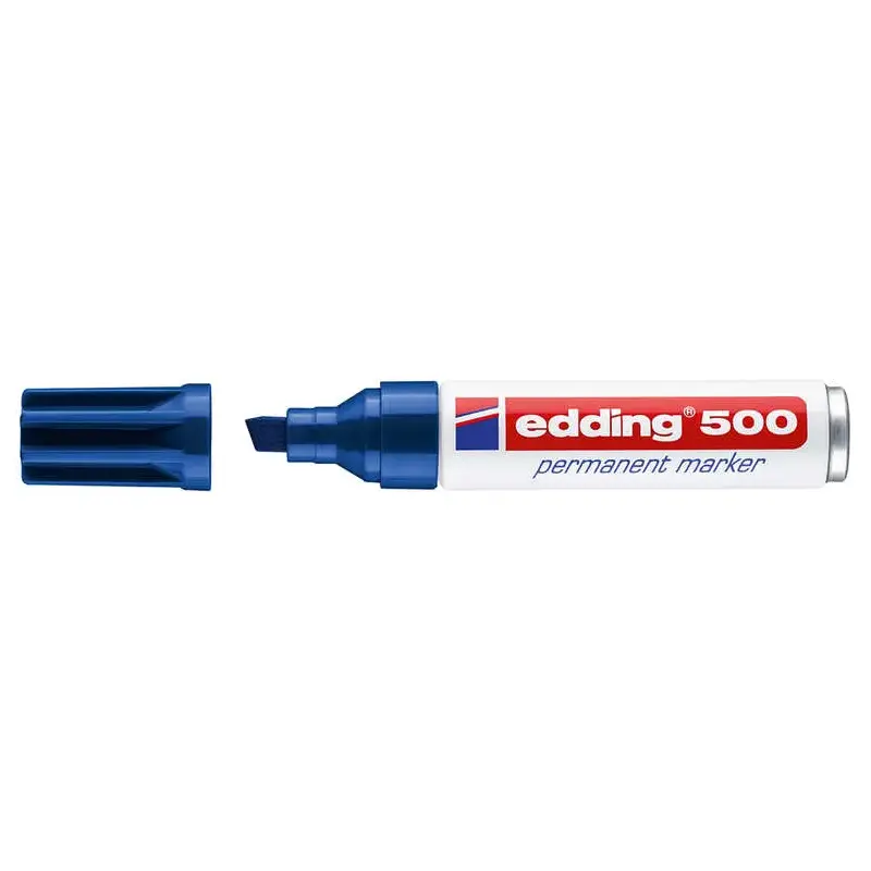 Edding 500 Rotulador Permanente - Punta Biselada - Trazo entre 2 y 7 mm. - Recargable - Secado Instantaneo - Color Azul | Ahorro
