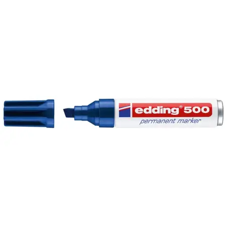 Edding 500 Rotulador Permanente - Punta Biselada - Trazo entre 2 y 7 mm. - Recargable - Secado Instantaneo - Color Azul | Ahorro