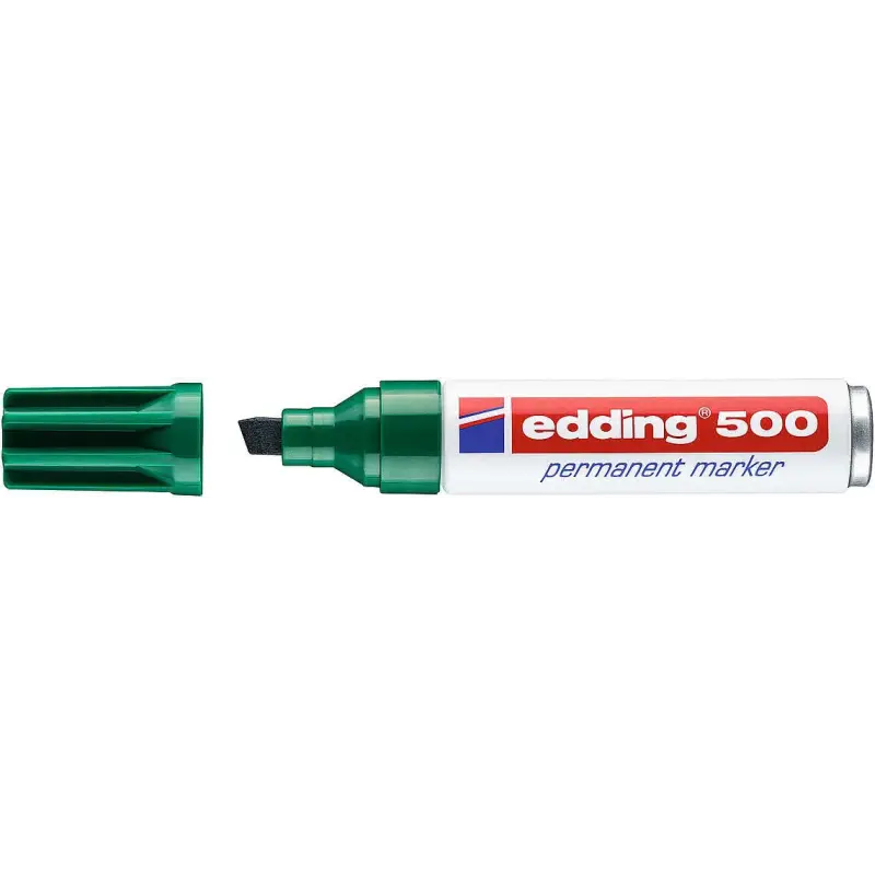 Edding 500 Rotulador Permanente - Punta Biselada - Trazo entre 2 y 7 mm. - Recargable - Secado Instantaneo - Color Verde | Ahorr