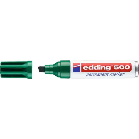 Edding 500 Rotulador Permanente - Punta Biselada - Trazo entre 2 y 7 mm. - Recargable - Secado Instantaneo - Color Verde | Ahorr