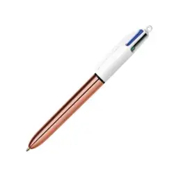Bic 4 Colours Rose Gold Boligrafo de Bola Retractil - Punta Media de 1.0 mm - Tinta con Base de Aceite - Cuerpo Rosa Metalizado/