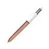 Bic 4 Colours Rose Gold Boligrafo de Bola Retractil - Punta Media de 1.0 mm - Tinta con Base de Aceite - Cuerpo Rosa Metalizado/